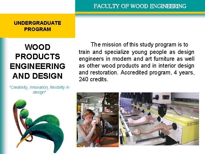 FACULTY OF WOOD ENGINEERING UNDERGRADUATE PROGRAM WOOD PRODUCTS ENGINEERING AND DESIGN “Creativity, innovation, flexibility