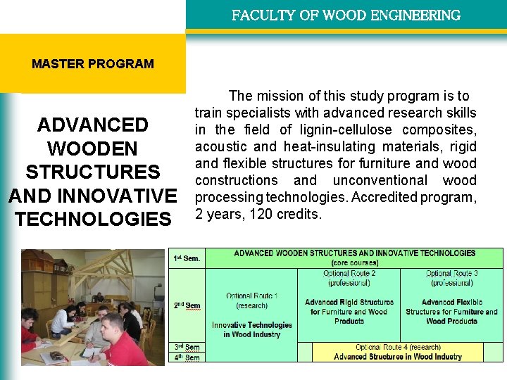 FACULTY OF WOOD ENGINEERING MASTER PROGRAM ADVANCED WOODEN STRUCTURES AND INNOVATIVE TECHNOLOGIES The mission