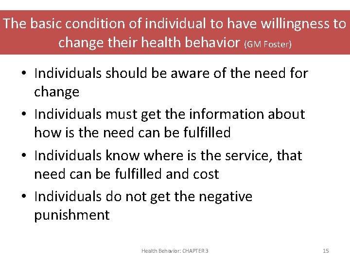 The basic condition of individual to have willingness to change their health behavior (GM