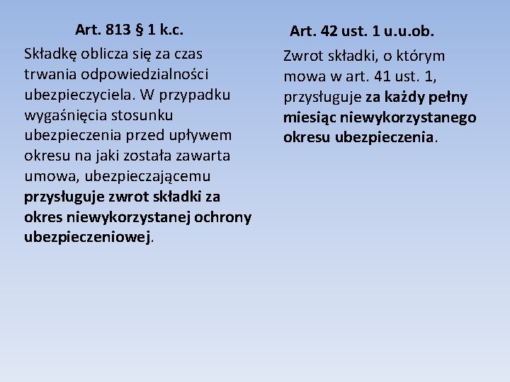 Art. 813 § 1 k. c. Art. 42 ust. 1 u. u. ob. Składkę