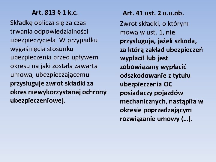 Art. 813 § 1 k. c. Art. 41 ust. 2 u. u. ob. Składkę