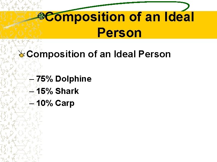 Composition of an Ideal Person – 75% Dolphine – 15% Shark – 10% Carp