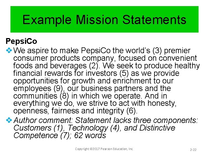Example Mission Statements Pepsi. Co v We aspire to make Pepsi. Co the world’s