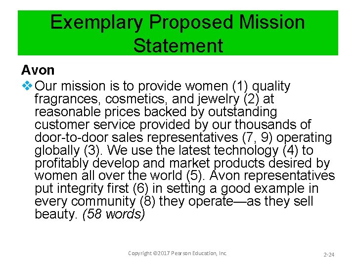 Exemplary Proposed Mission Statement Avon v Our mission is to provide women (1) quality