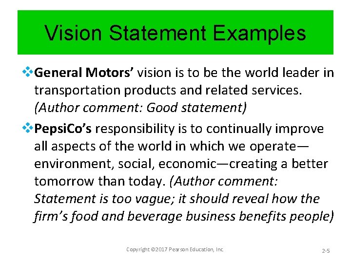 Vision Statement Examples v. General Motors’ vision is to be the world leader in