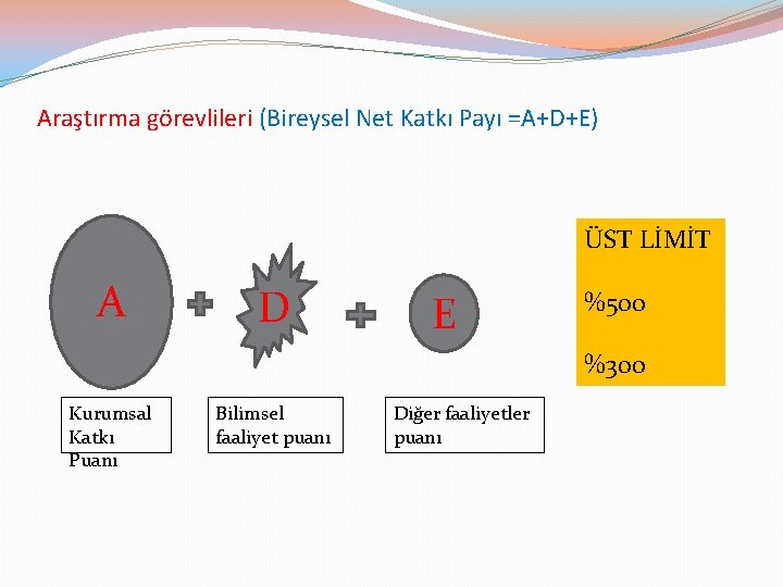 Araştırma görevlileri (Bireysel Net Katkı Payı =A+D+E) ÜST LİMİT A D E %500 %300