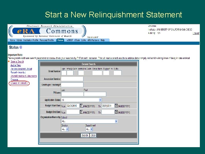  Start a New Relinquishment Statement 