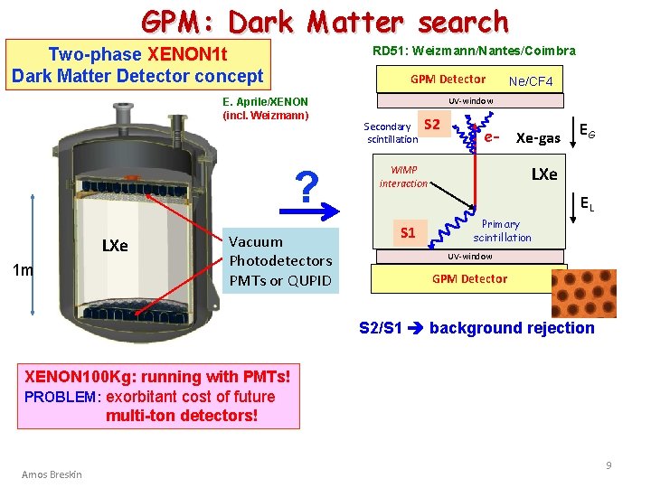GPM: Dark Matter search RD 51: Weizmann/Nantes/Coimbra Two-phase XENON 1 t Dark Matter Detector