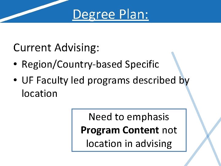 Degree Plan: Current Advising: • Region/Country-based Specific • UF Faculty led programs described by