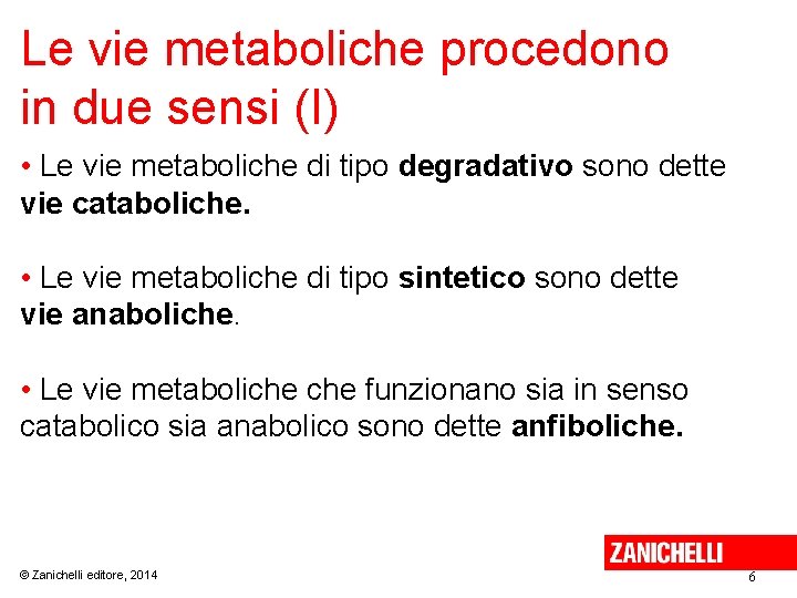 Le vie metaboliche procedono in due sensi (I) • Le vie metaboliche di tipo