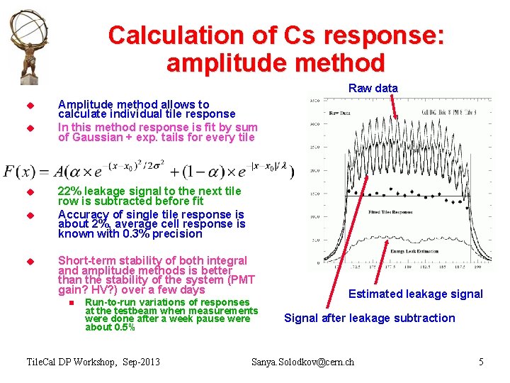 Calculation of Cs response: amplitude method Raw data u u u Amplitude method allows