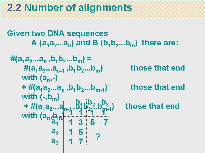 2. 2 Number of alignments Given two DNA sequences A (a 1 a 2.