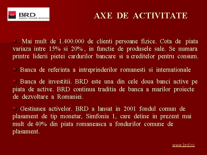 AXE DE ACTIVITATE Mai mult de 1. 400. 000 de variaza intre 15% si