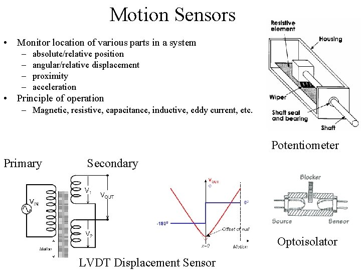 Motion Sensors • Monitor location of various parts in a system – – absolute/relative