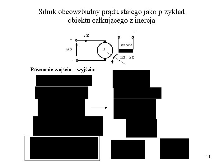 Silnik obcowzbudny prądu stałego jako przykład obiektu całkującego z inercją _ + i(t) +