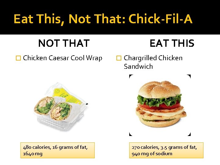 Eat This, Not That: Chick-Fil-A NOT THAT � Chicken Caesar Cool Wrap 480 calories,