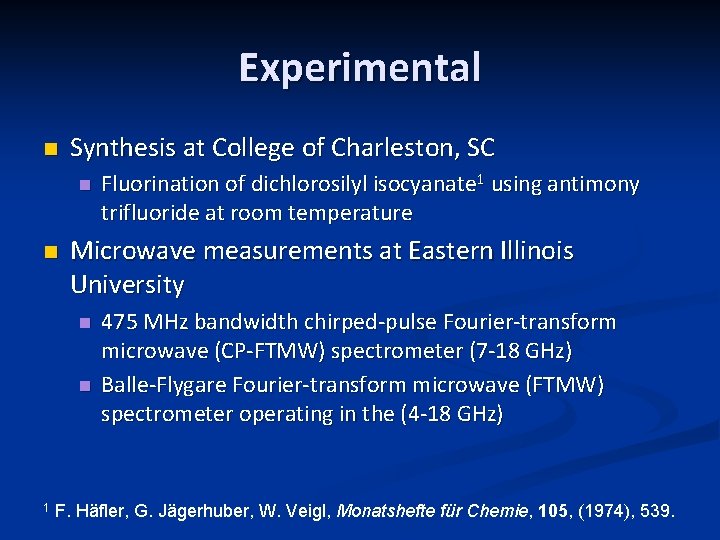 Experimental n Synthesis at College of Charleston, SC n n Microwave measurements at Eastern