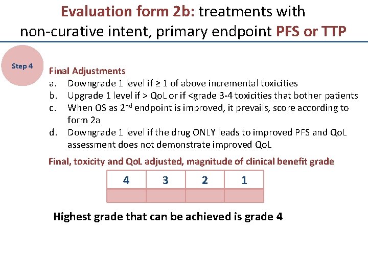 Evaluation form 2 b: treatments with non-curative intent, primary endpoint PFS or TTP Step