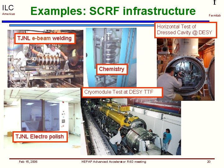 ILC Americas Examples: SCRF infrastructure f Fermilab Horizontal Test of Dressed Cavity @ DESY