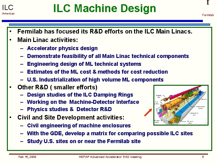 ILC Machine Design ILC Americas f Fermilab • Fermilab has focused its R&D efforts
