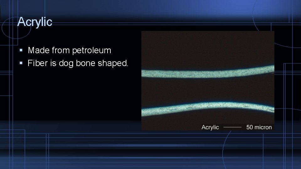 Acrylic Made from petroleum Fiber is dog bone shaped. 