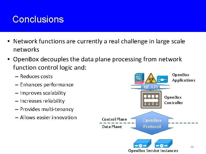 Conclusions • Network functions are currently a real challenge in large scale networks •