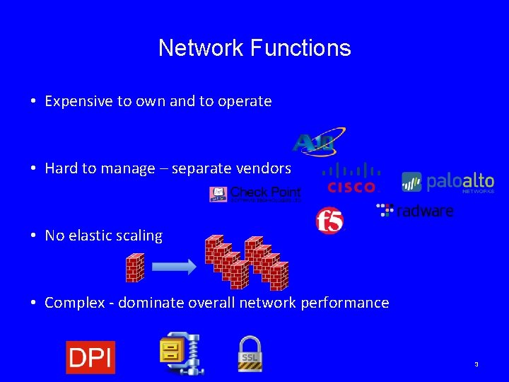 Network Functions • Expensive to own and to operate • Hard to manage –