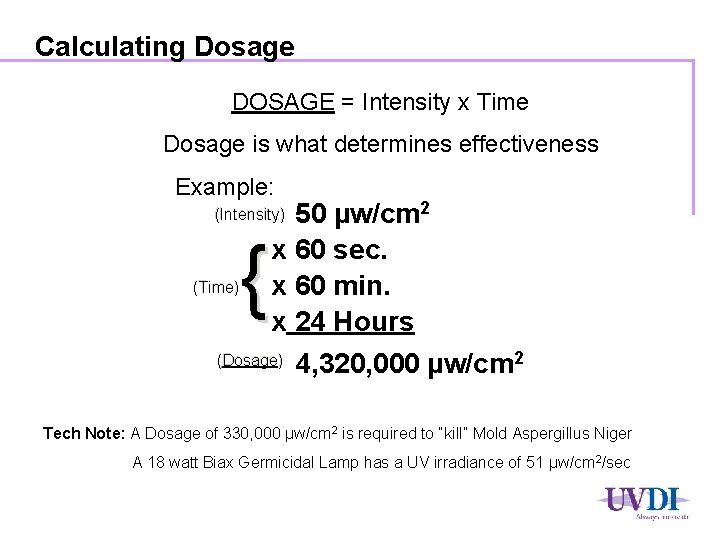 Calculating Dosage DOSAGE = Intensity x Time Dosage is what determines effectiveness Example: 50