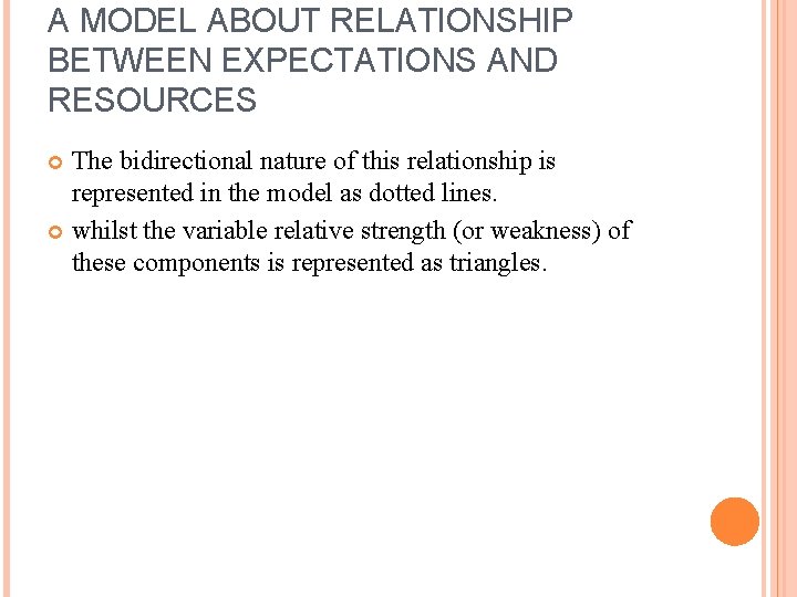 A MODEL ABOUT RELATIONSHIP BETWEEN EXPECTATIONS AND RESOURCES The bidirectional nature of this relationship