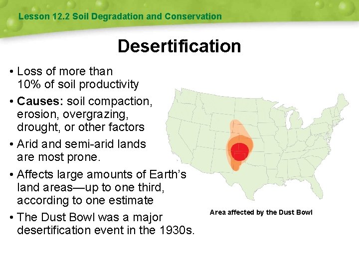 Lesson 12. 2 Soil Degradation and Conservation Desertification • Loss of more than 10%