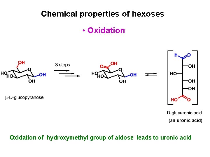 Chemical properties of hexoses • Oxidation of hydroxymethyl group of aldose leads to uronic Chemical properties of hexoses • Oxidation of hydroxymethyl group of aldose leads to uronic