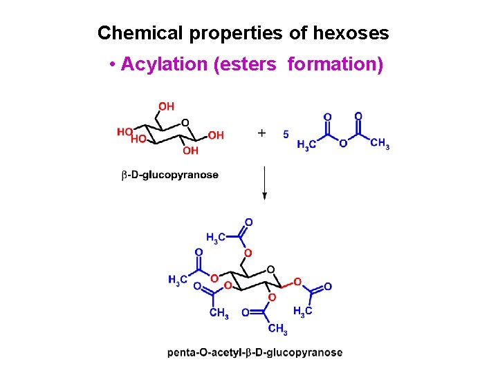 Chemical properties of hexoses • Acylation (esters formation) Chemical properties of hexoses • Acylation (esters formation)