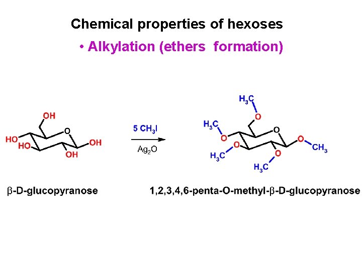 Chemical properties of hexoses • Alkylation (ethers formation) Chemical properties of hexoses • Alkylation (ethers formation)