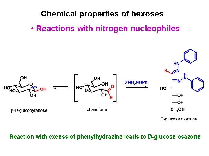 Chemical properties of hexoses • Reactions with nitrogen nucleophiles Reaction with excess of phenylhydrazine