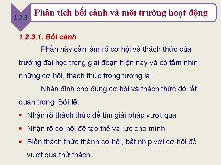 1. 2. 3 Phân tích bối cảnh và môi trường hoạt động 1. 2.