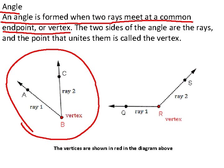 Angle An angle is formed when two rays meet at a common endpoint, or