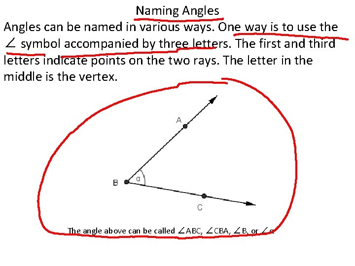 Naming Angles can be named in various ways. One way is to use the