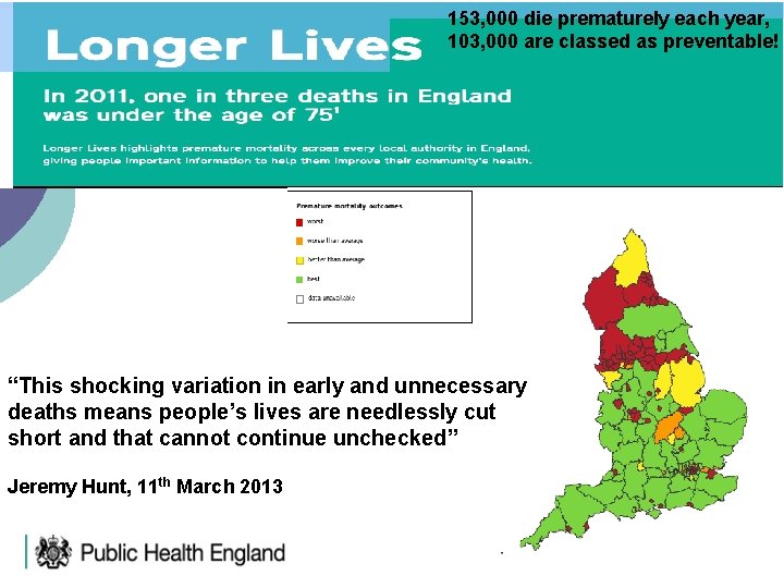 153, 000 die prematurely each year, 103, 000 are classed as preventable! “This shocking