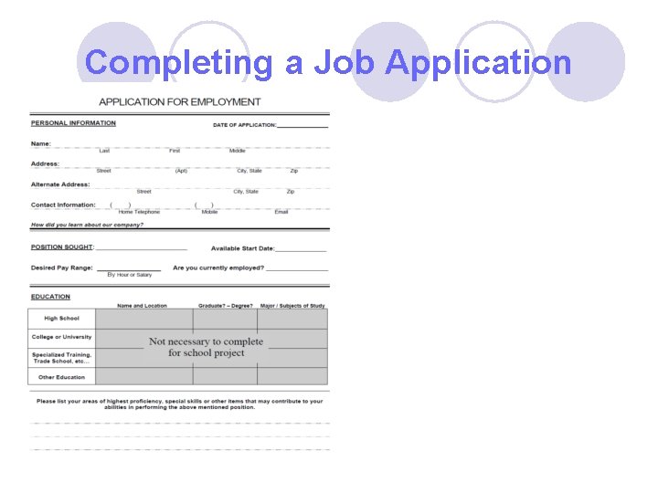 Completing a Job Application 