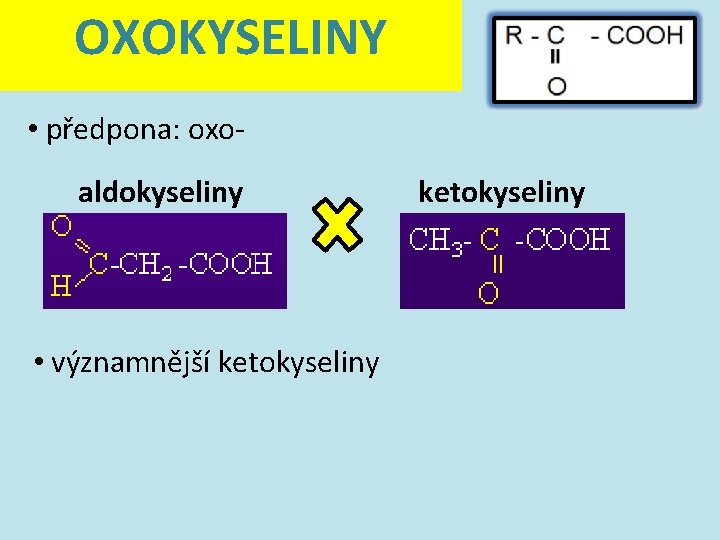 OXOKYSELINY • předpona: oxoaldokyseliny • významnější ketokyseliny 