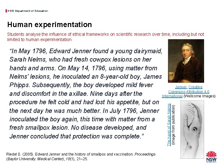 NSW Department of Education Human experimentation Students analyse the influence of ethical frameworks on