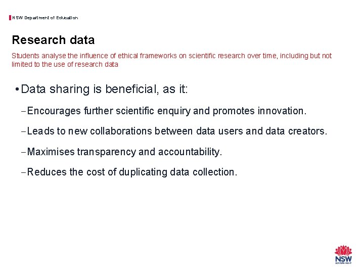 NSW Department of Education Research data Students analyse the influence of ethical frameworks on