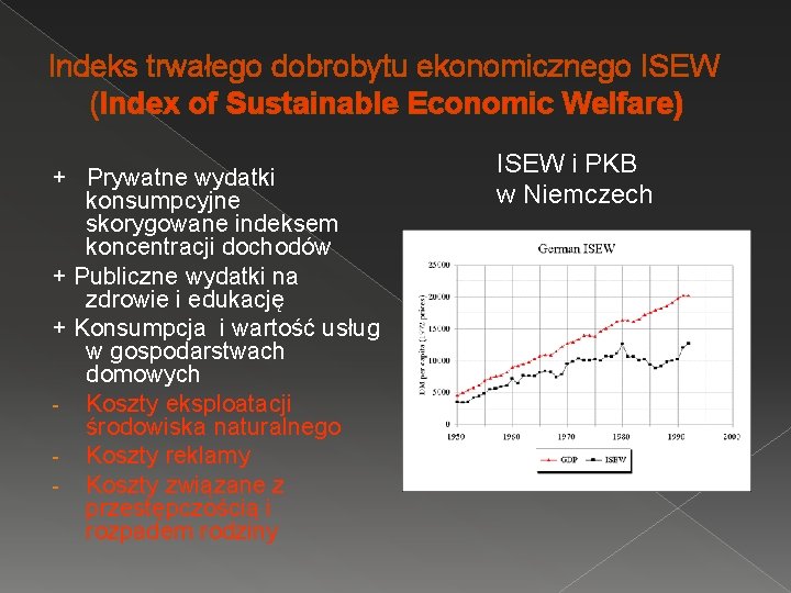Indeks trwałego dobrobytu ekonomicznego ISEW (Index of Sustainable Economic Welfare) + Prywatne wydatki konsumpcyjne
