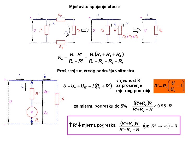 Mješovito spajanje otpora Proširenje mjernog područja voltmetra vrijednost R’ za proširenje mjernog područja za