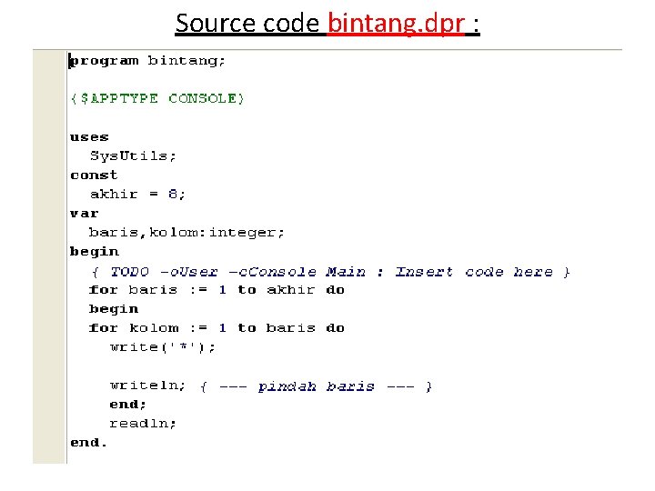 Source code bintang. dpr : 