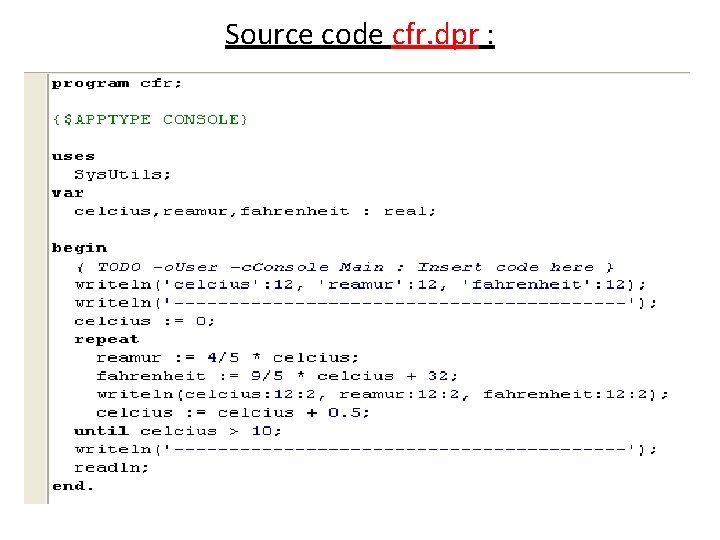 Source code cfr. dpr : 