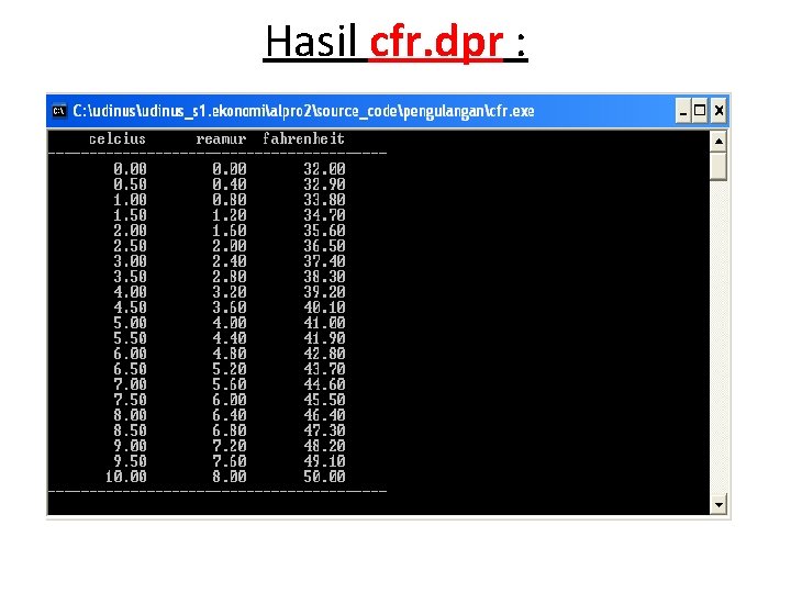 Hasil cfr. dpr : 