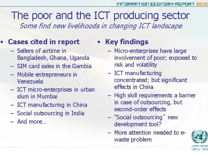 The poor and the ICT producing sector Some find new livelihoods in changing ICT