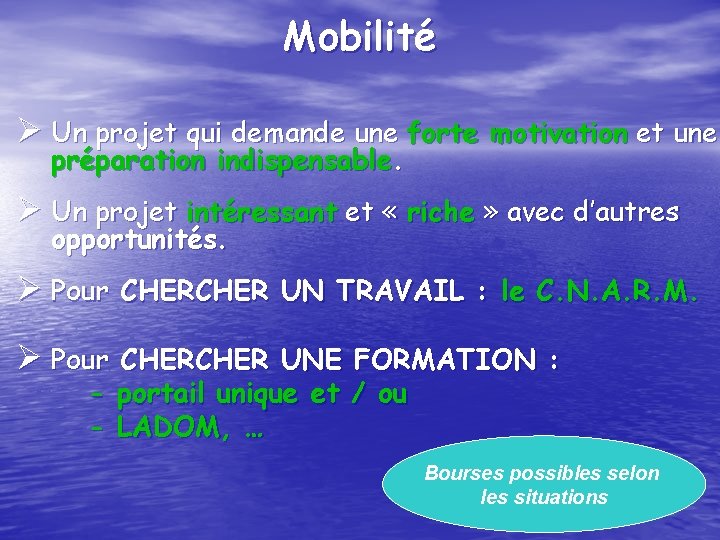 Mobilité Ø Un projet qui demande une forte motivation et une préparation indispensable. Ø