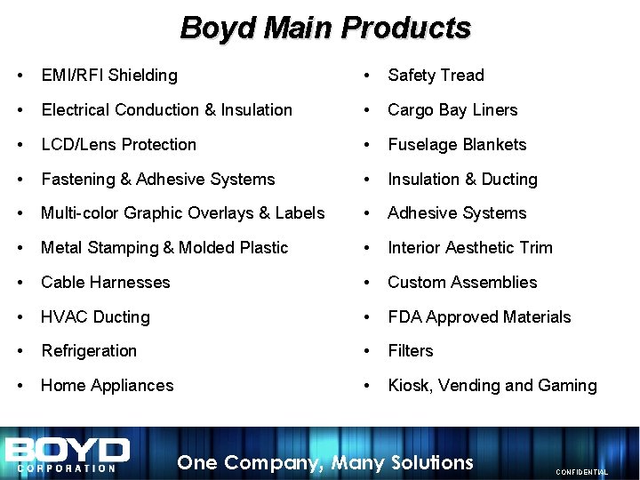 Boyd Main Products • EMI/RFI Shielding • Safety Tread • Electrical Conduction & Insulation